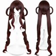 thumbnail image 1 of wonima44 Aicos Long Brown Hu Tao Cosplay Wigs with Bangs Anime Brown Double Ponytails Wig for Halloween Party(Hutao), 1 of 1