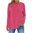 thumbnail image 3 of Bmawag Womens T-Shirts Plus Size Long Sleeve Crew Neck Polka Dot Lightweight Tops Blouses Casual Loose Women's Trendy Fashion T-Shirts Hot Pink M, 3 of 6