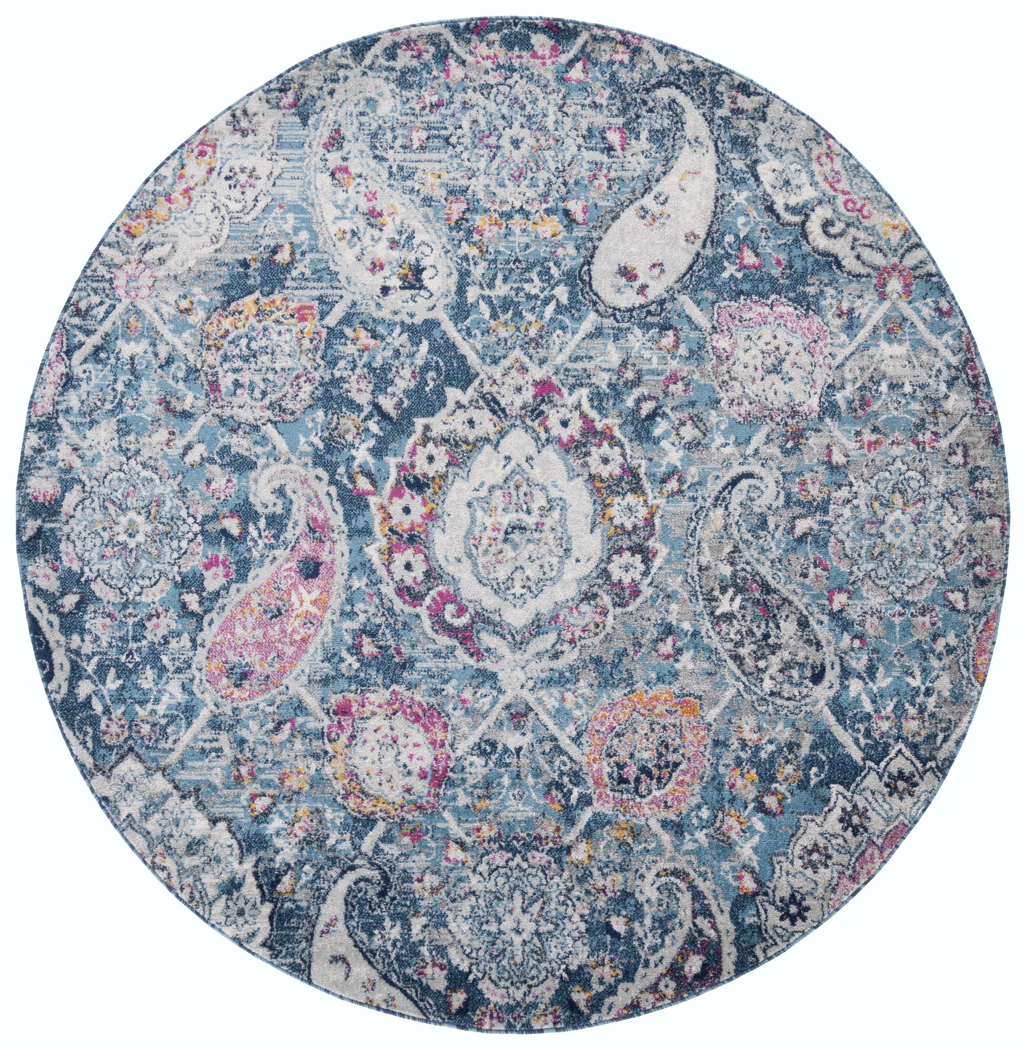 Safavieh Madison Hope Floral Area Rug, Blue/Gray, 3' x 3' Round