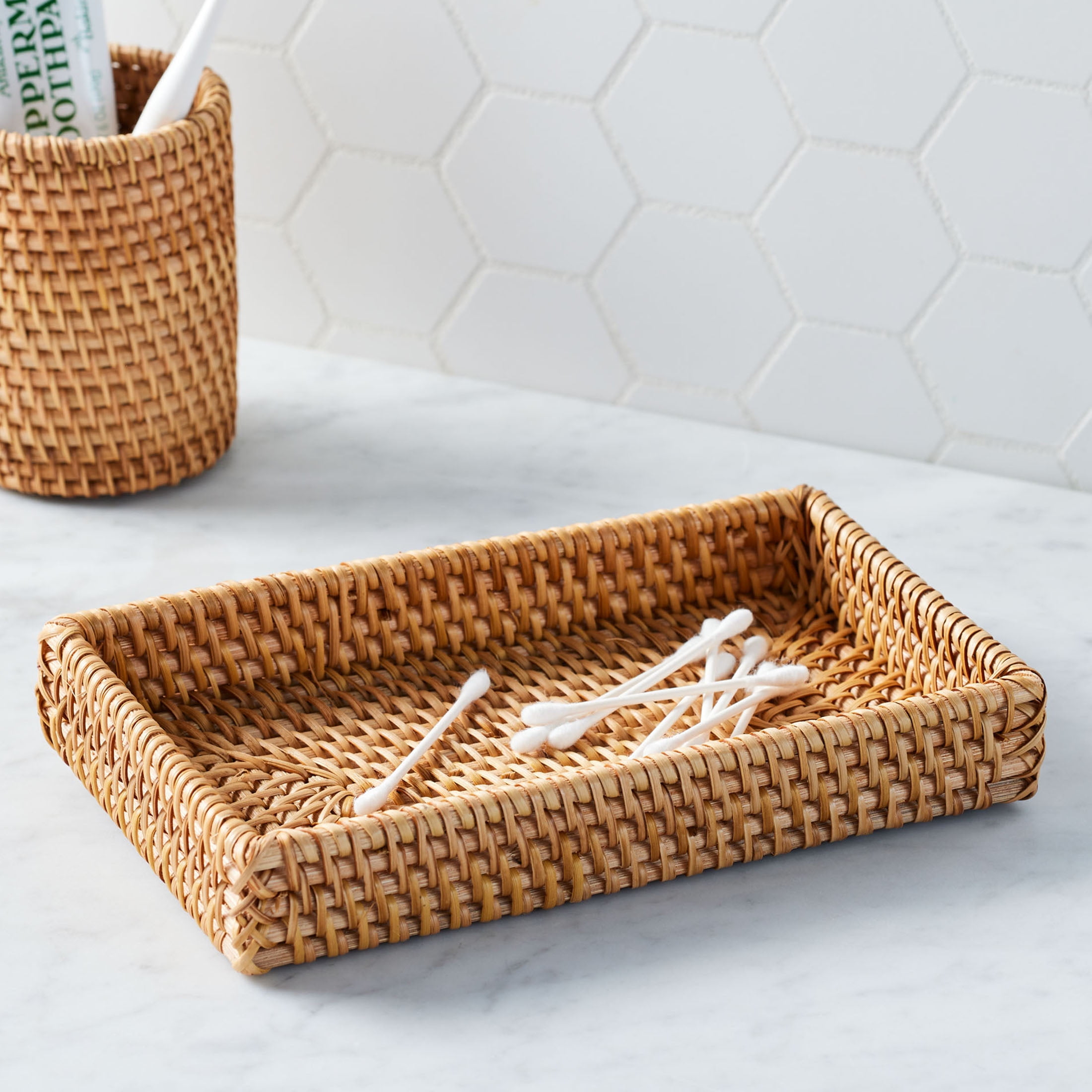 (3 pack) Better Homes & Gardens Brown Rattan Bathroom Cosmetic & Toiletry Tray