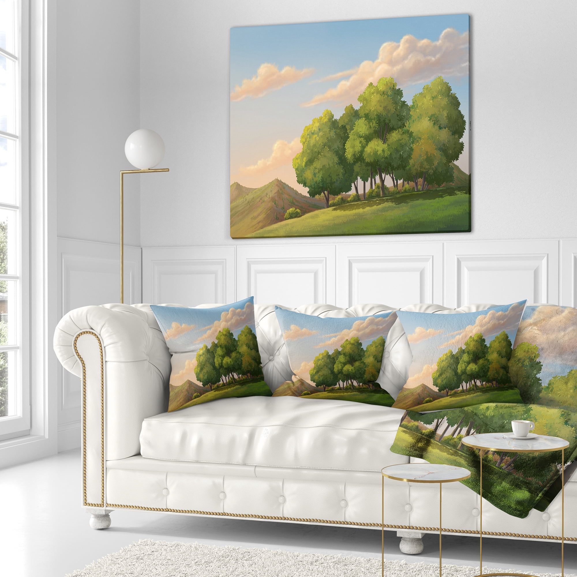 Designart Green Mounds with Green Trees - Landscape Wall Throw Pillow - 16x16