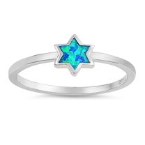 CHOOSE YOUR COLOR Blue Simulated Opal Star of David Dainty Midi Ring 925 Sterling Silver Band CZ Female Size 10