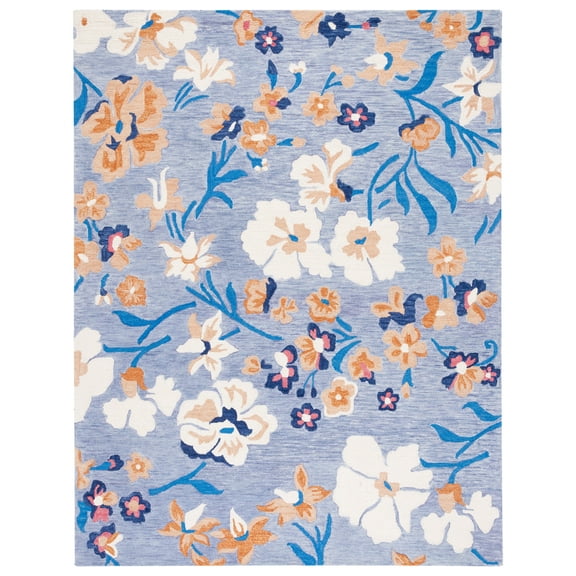 SAFAVIEH Jardin Ruadhan Floral Wool Area Rug, Blue/Ivory, 8' x 10'