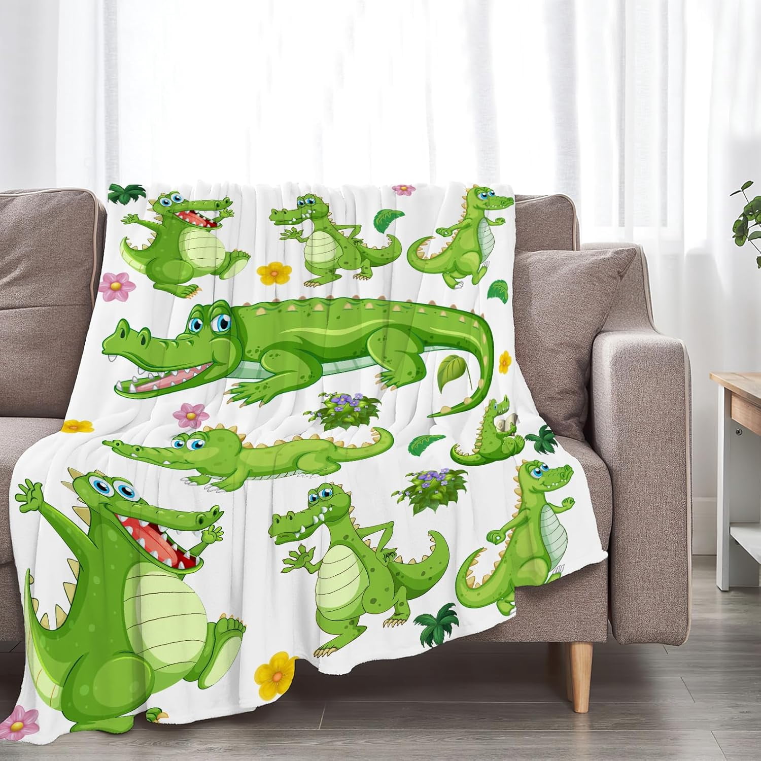 Alligator Blanket Super Soft Warm Crocodile Fleece Throw Blanket Cozy Fluffy Cartoon Alligators Animal Lightweight Flannel Gifts Blankets for Kids Adults 60"X50"