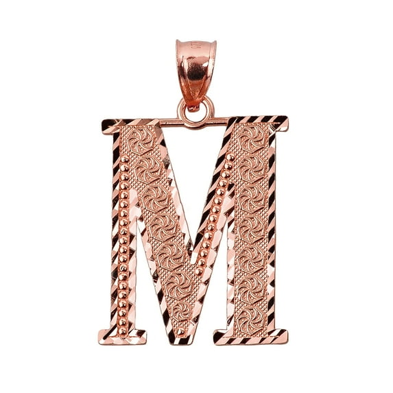 INITIAL M ROSE GOLD CHARM PENDANT : 10K SIZE (S M Large