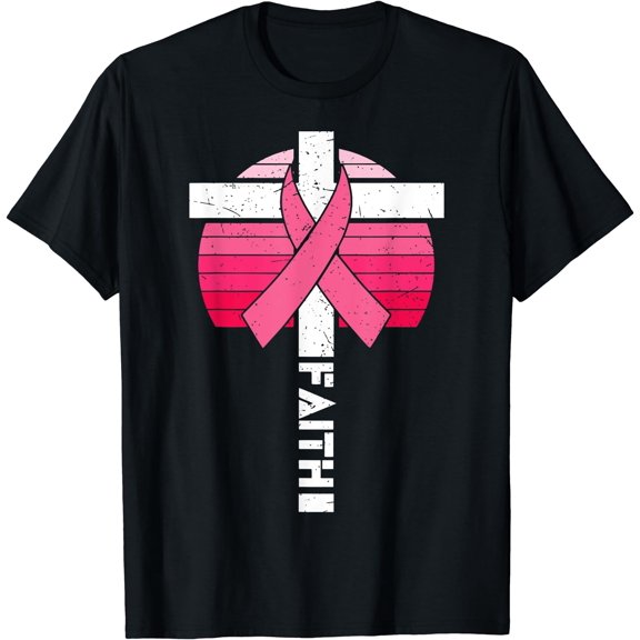 Breast Cancer Faith Cross Pink Ribbon Breast Cancer Women T-Shirt Black Small