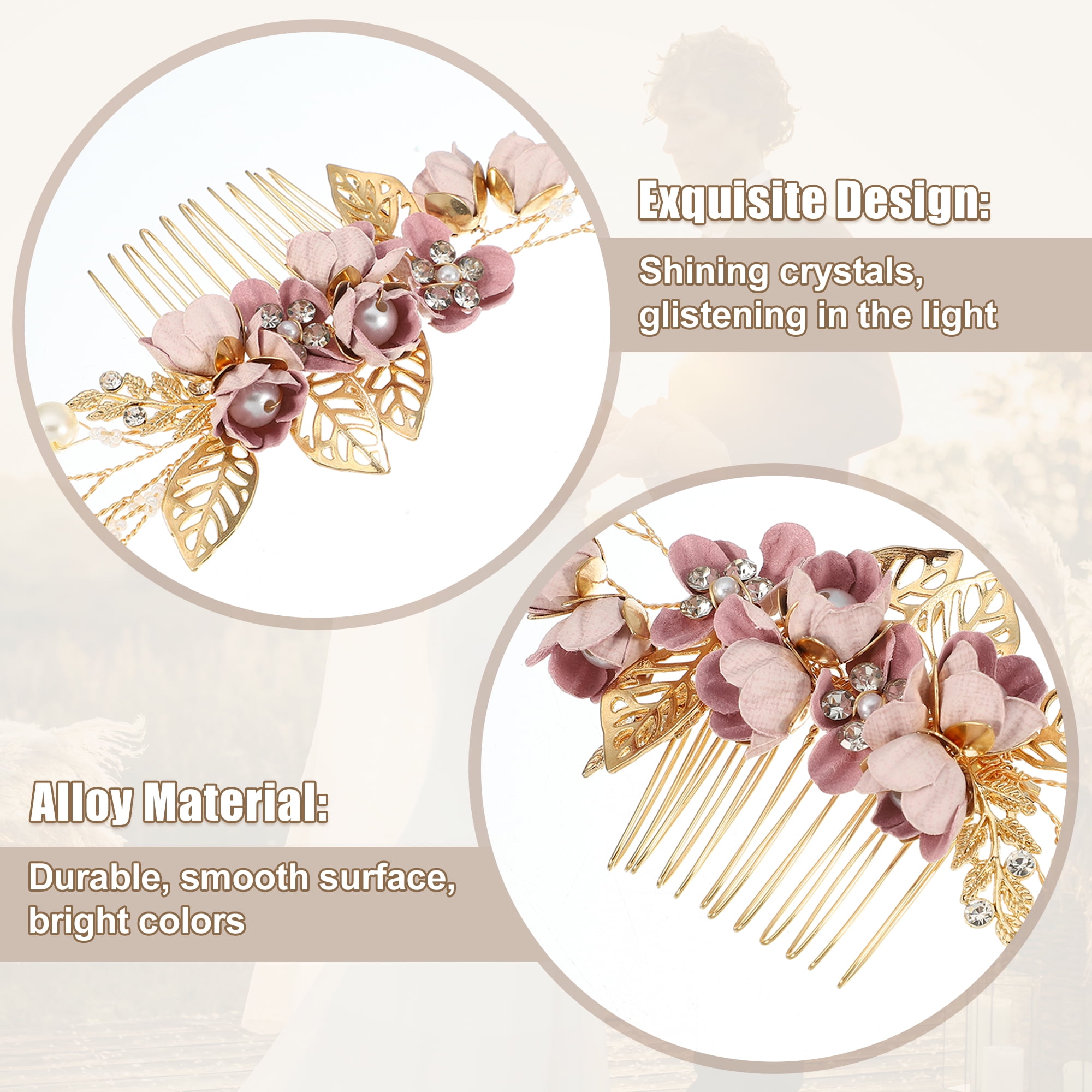 Unique Bargains 4 Pcs Rhinestone Hair Comb for Bride Flower Side Comb Headpiece Purple