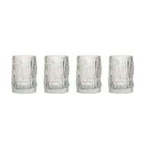 Creative Co-Op Round Glass Drinking Glass with Embossed Pattern, Clear, Set of 4