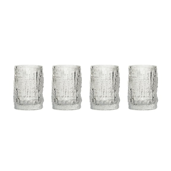Creative Co-Op Round Glass Drinking Glass with Embossed Pattern, Clear, Set of 4