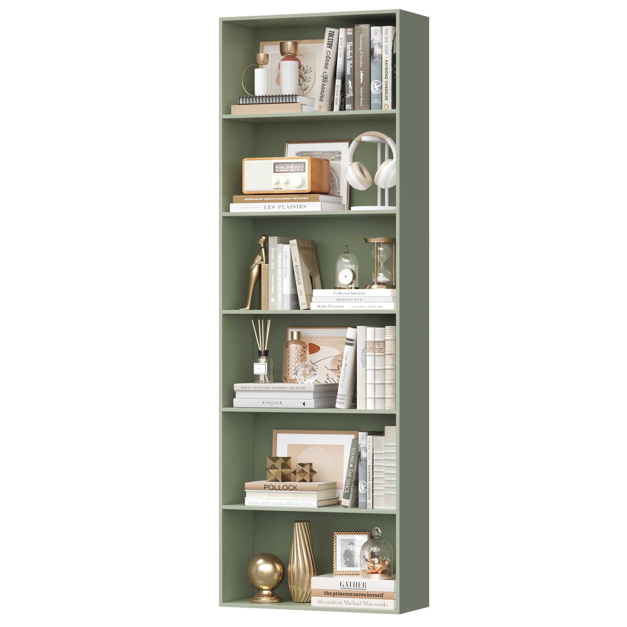 Homfa 6 Tier Tall Bookshelf and Bookcase, Wooden Bookcase Display Shelf for Living Room Home Office Library Storage, Green