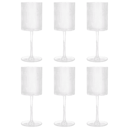 6 Pcs Ribbed Wine Glasses Set, Vintage 10.8 Oz, American-Style Clear Glass with Wide Mouth, Tall Stem Wine Glass for Wedding, Birthday Party and Bar