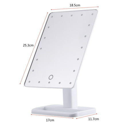 22 LED Makeup Mirror, Touch Screen Lighted Makeup Mirror, Rectangle Desktop Cosmetic Mirror with Removable 10x Magnifying Mirror (White)