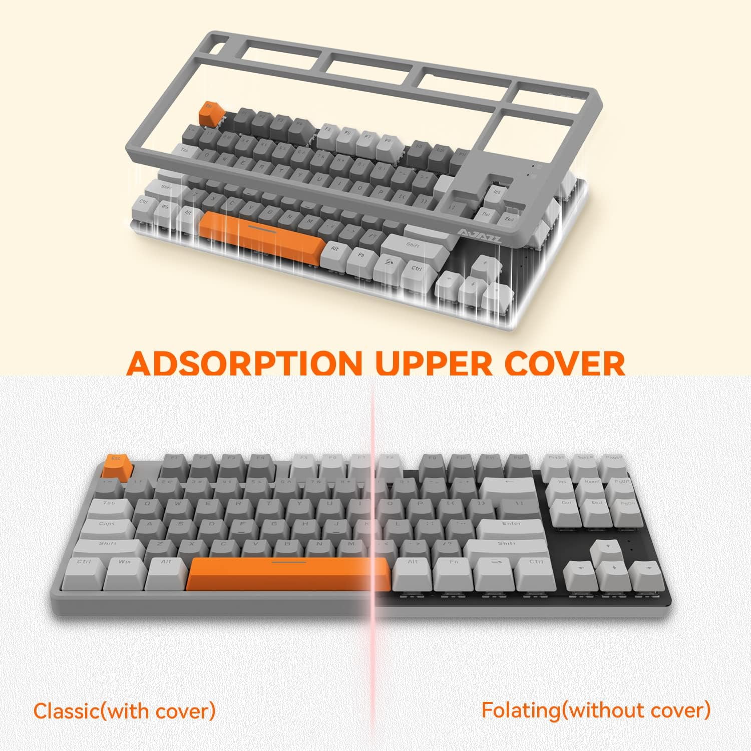 AK873 Gaming Keyboard,Chroma RGB Backlit,Hot-Swappable Linear Red Switch,PBT Keycap,75% TKL Layout,Ergonomic Mechanical Keyboard with Custom Coiled USB/Type-C Aviation Cable(Orange Gray)