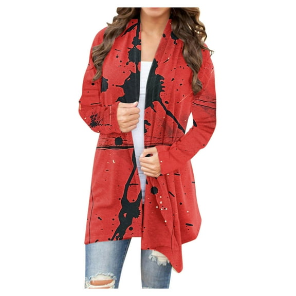 WXLWZYWL Womens Halloween Costumes 2024, Cute Pumpkin Ghost Bat Cat Spider Printed Long Sleeve Cardigan Sweaters for Women Lightweight