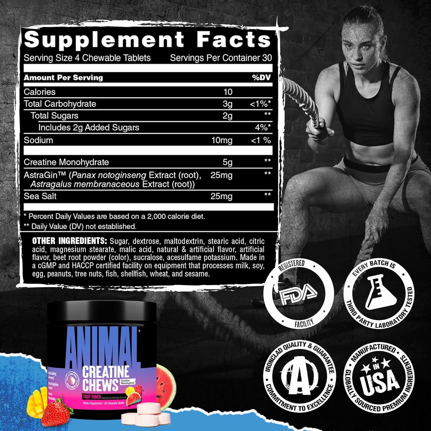 Animal Creatine Performance Chews - Fruit Punch - 120 Chewable Tablets
