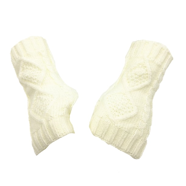 Qarigey 1 par de guantes sin dedos, ropa de punto, mitones con orificio para el pulgar, calentadores de manos, regalos de navidad, accesorios de guantes y mitones blanco Qarigey AP009708-03B