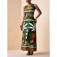 thumbnail image 4 of Green Tropical Botanical Print Sleeveless Maxi Dress For Summer Festival, Vacation, Beach, Street Style, 4 of 8