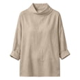 thumbnail image 6 of Womens Cowl Neck Cotton Linen Tops Casual Trendy Lightweight Fall Long Sleeve Loose Fit Blouse Beige S-2XL, 6 of 9