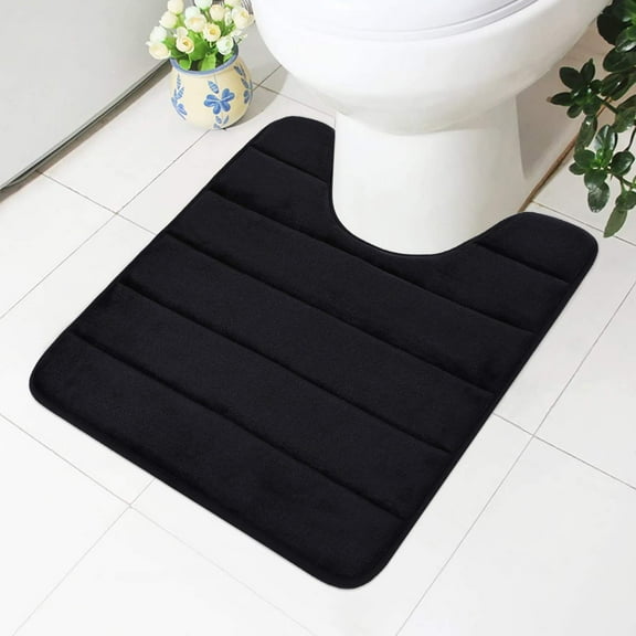 Smiry Memory Foam Bathroom rugs Toilet mats, U-Shaped Contour Carpet, 20" x 24", Black