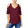 thumbnail image 2 of Almost Famous Blusa de punto con volantes para mujer, rojo, pequeña Almost Famous Tejer, 2 of 2