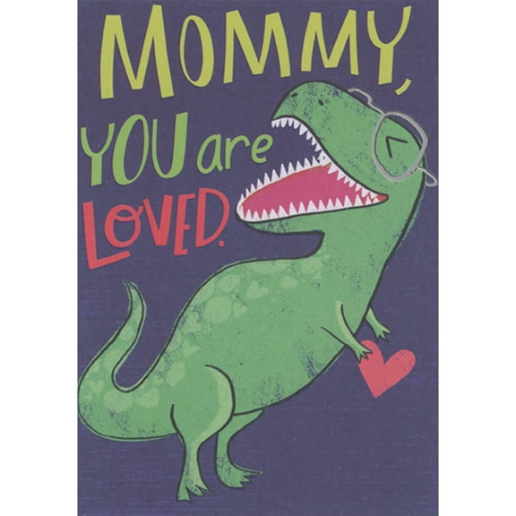 Designer Greetings T-Rex with Silver Glasses and Red Heart: Mommy You are Loved Juvenile Mother's Day Card from Young Son