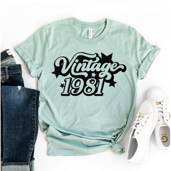 Vintage 1981 T-shirt Christmas Tshirt Women's Celebration Top Birthday Gift Forty Years Old Shirt 40th B'day Shirts Weekend Party Tee