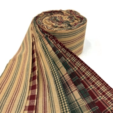 Vintage Christmas Cotton Plaid Primitive Homespun Fabric 22 pc 2.5" X 44" Precut Roll (Jelly Roll) by JCS