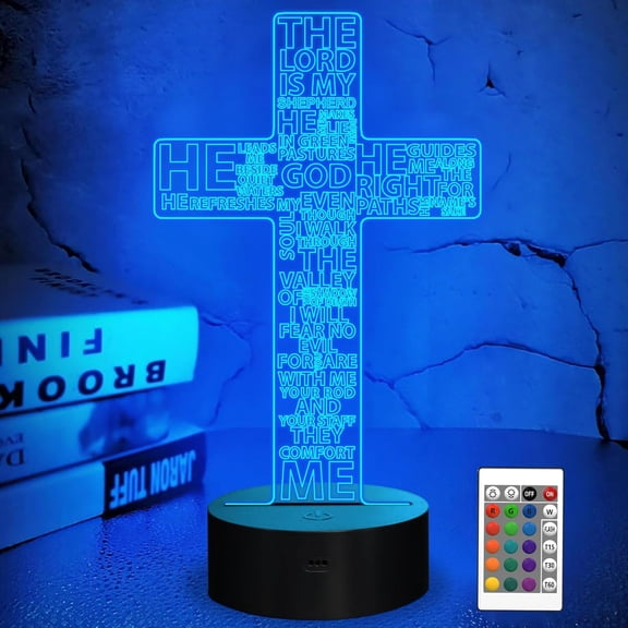 Jesus Cross 3D Night Light, Christ Optical Illusion Lights 16 Colors Change with Remote Control, The Lord Desk Lamps Room Home Decor Xmas Birthday Easter Gifts
