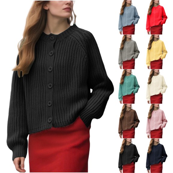 Ashirexll Lightweight Cardigans for Women, Womens Winter Coats Casual Solid Color Long Sleeve Knit Cardigan Sweater Jacket