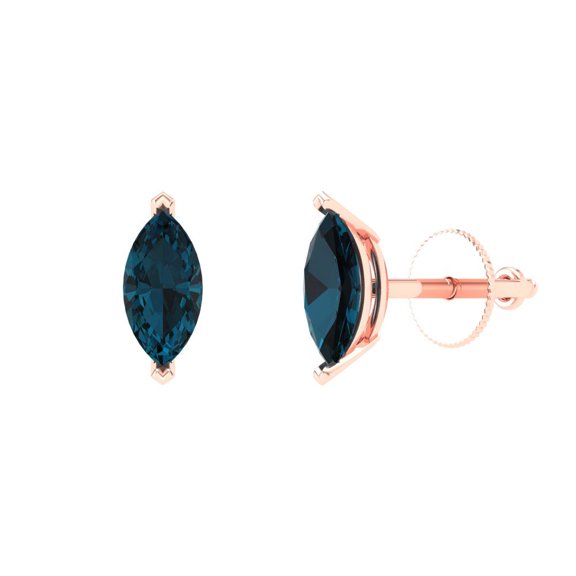 Clara Pucci 1Ct Natural London Blue Topaz Marquise Cut VVS1 Screw Back Stud 18k Solid hypoallergenic Gold Designer Earrings For December