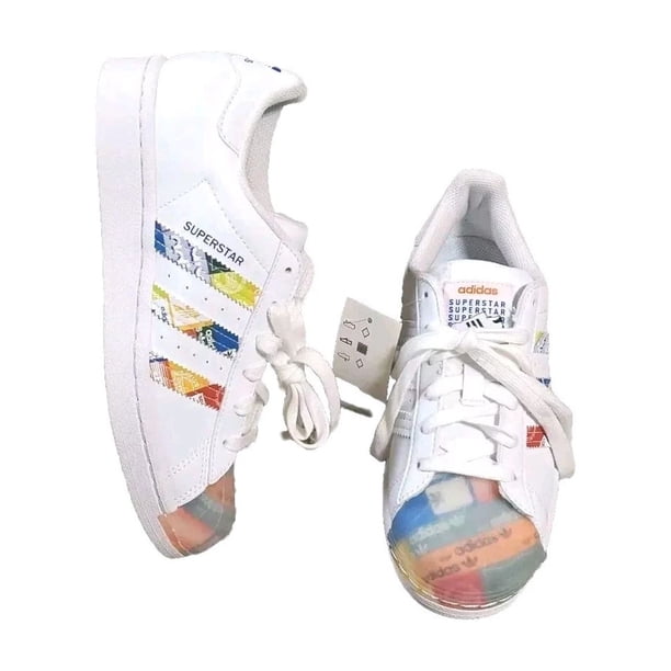 Adi-das Superstar Multi Logo Skateboard Shoes Men's Size 5 White New GX2717
