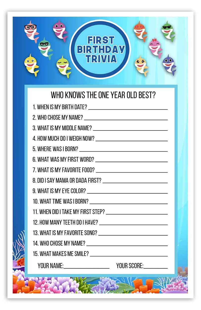 Baby Shark First Birthday Trivia Party Game Walmart Com