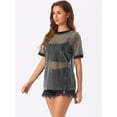 thumbnail image 2 of DARING DIVA Women's Sheer Mesh Top Contrast Short Sleeve T-Shirt XS Black Silver, 2 of 6