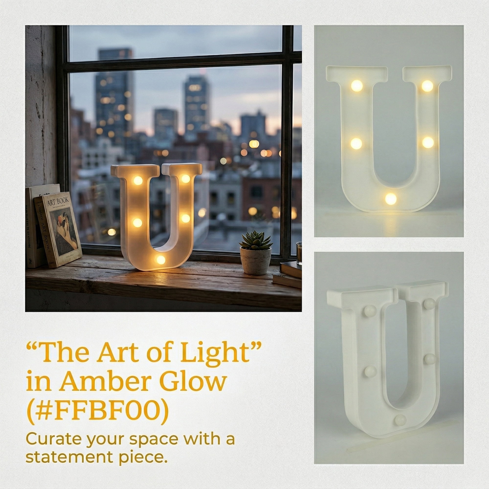Unique Bargains Marquee Letters With Lights LED Light Up Signs Letter U 5"L x 1.1"W x 6.1"H