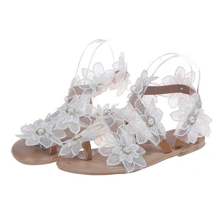 

slipper for Women Fashion Roman Style Women s Summer Flowers Color Slip On Flat Beach Open Toe Breathable Sandals Slippers Shoes Artificial leather Dress Sandals for Women White