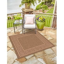 Unique Loom Outdoor Border Collection Area Rug - Greek Key (6' 1" Square Brown/Light Brown)