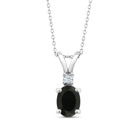 - 1.65 Ct Oval Black Onyx White Created Sapphire 925 Sterling Silver Pendant