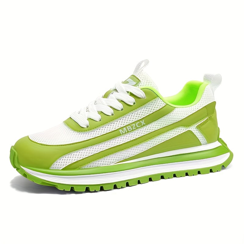 Men'S Casual Sneakers - Breathable Mesh & PU Upper, Teal/White Color-Blocking Design, Thickened PVC Non-Slip Sole, Daily Wear, Lace-Up Shoes, Fashionable Comfortable for All Seasons, Outdoor Hiking,