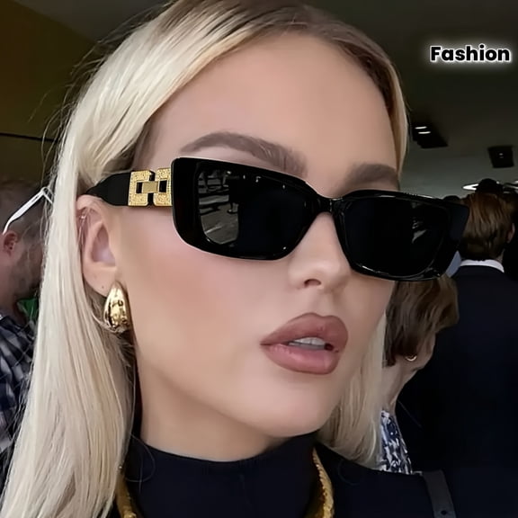 1pc Women's Rectangular Metal Chain Black Glasses - High-End, Simple, Stylish, and Trendy - Suitable for Everyday Wear