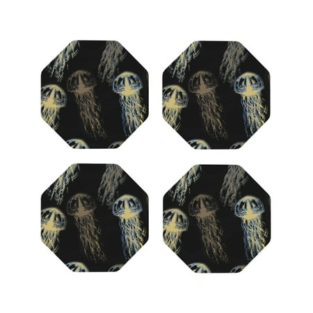 

Tideii Jellyfish for Leather Coasters 4 Pieces Anti-fouling and Anti-scalding Decorative Coasters Suitable for Restaurants Kitchens Coffee Shops-Octagon