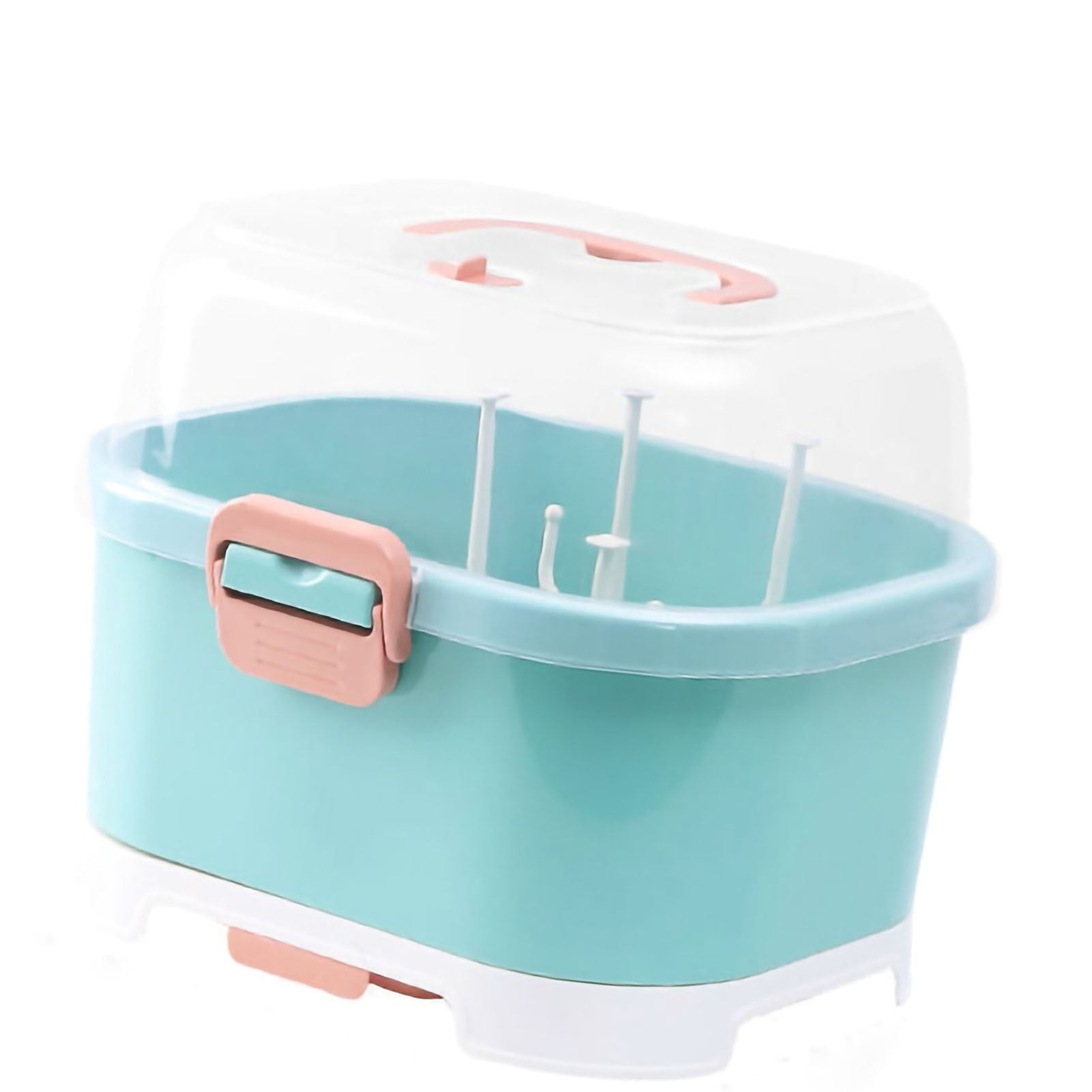 Baby Bottle Storage Drying Rack, Portable Nursing Cutlery Box Container, Anti-Dust Protect Lid Cover Organizer Drain Board,For Home And Travel Use. (New Green)
