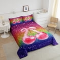 thumbnail image 4 of Erosebridal Cherry Bowknot Queen Comforter Set,Cute Cherry Bedding Set,Watercolor Bow Down Comforter,Galaxy Stars Reversible Bed Set with 2 Pillowcases Lightweight, 4 of 7