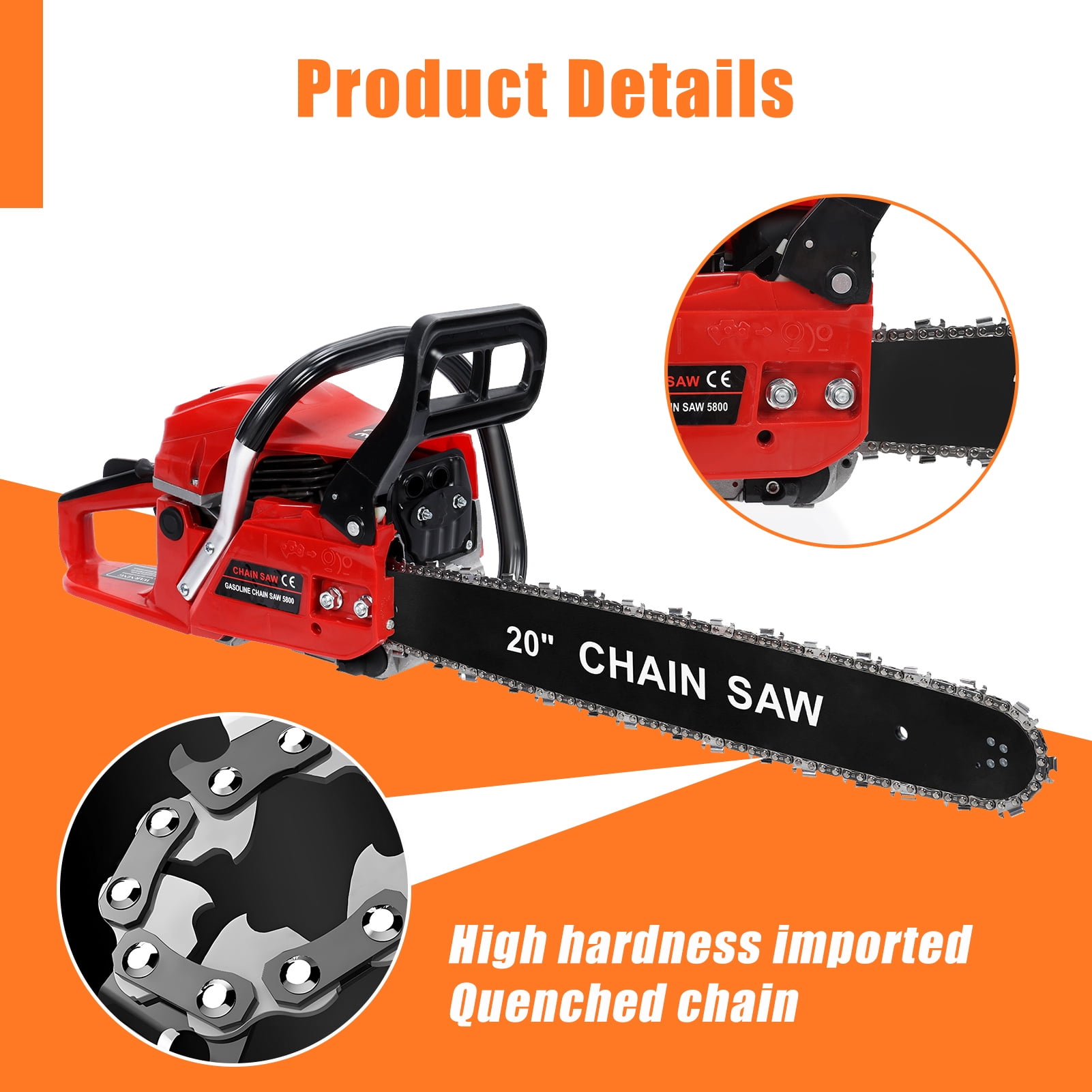 Wharick 58CC Gas Power Chainsaw, 20-Inch 2-Cycle Gas Chainsaw Heavy-Duty Handheld Cordless Chainsaw for Wood Cutting and Tree Trimming