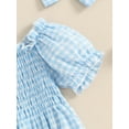 thumbnail image 6 of Bagilaanoe Newborn Baby Girl Summer Rompers Plaid Short Sleeve Off Shoulder Bodysuits + Headband 3M 6M 12M 18M Infant One Piece Jumpsuit, 6 of 7