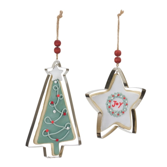 Melrose International LLC Cookie and Cookie Cutter Ornament (Set of 12) 4.5"H, 6.5"H Clay Dough/Metal