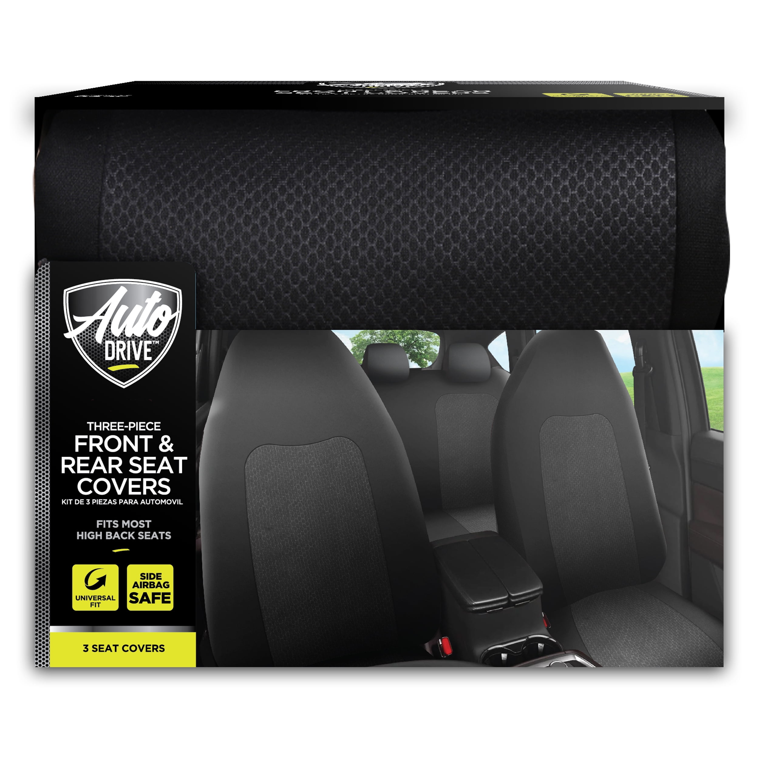 Auto Drive 3 Piece Set Rayne Front and Rear Car Seat Covers Black, 806585,  2.99 lbs