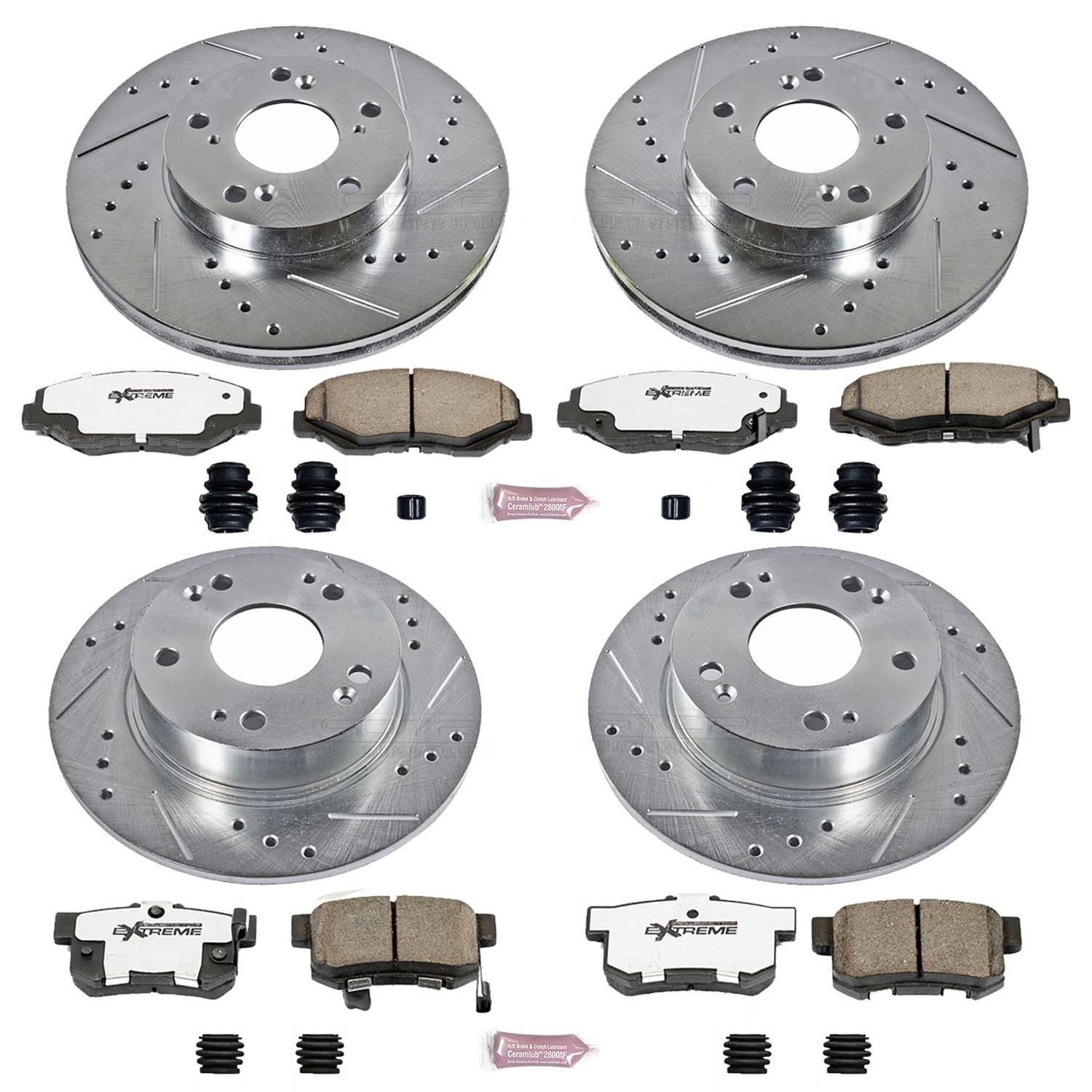 PowerStop Front and Rear Z26 Street Warrior Carbon-Fiber Ceramic Brake Pad and Drilled and Slotted Rotor Kit Fits: HONDA Select Models K1047-26