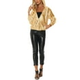 thumbnail image 2 of INSPIRE CHIC Women's Holographic Hooded Shiny Casual Long Sleeve Zipper Metallic Jacket XS Gold, 2 of 5