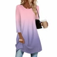 thumbnail image 4 of VEKDONE Tunic Tops for Women 3/4 Sleeve Crewneck Pullover Tops Fashion Gradient Color Print Long Blouse Casual Loose Fit Lightweight Curved Hem Shirts, 4 of 6