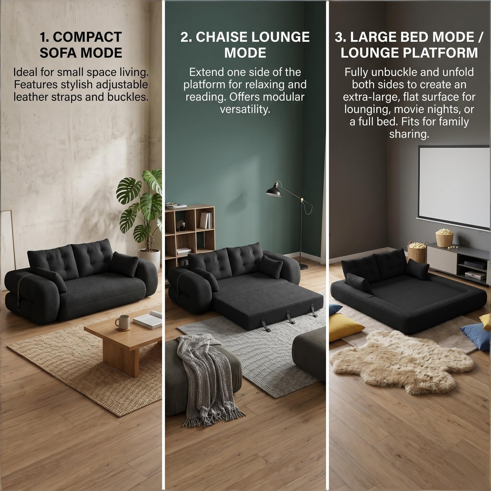 Howcool Foldable Human Dog Bed Lazy Sofa Couch 78.7", 3-in-1 Teddy Fabric Sleeper Sofa for Living Room Playroom